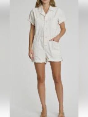 Pistola Cream Short Sleeve Button Romper Sz M